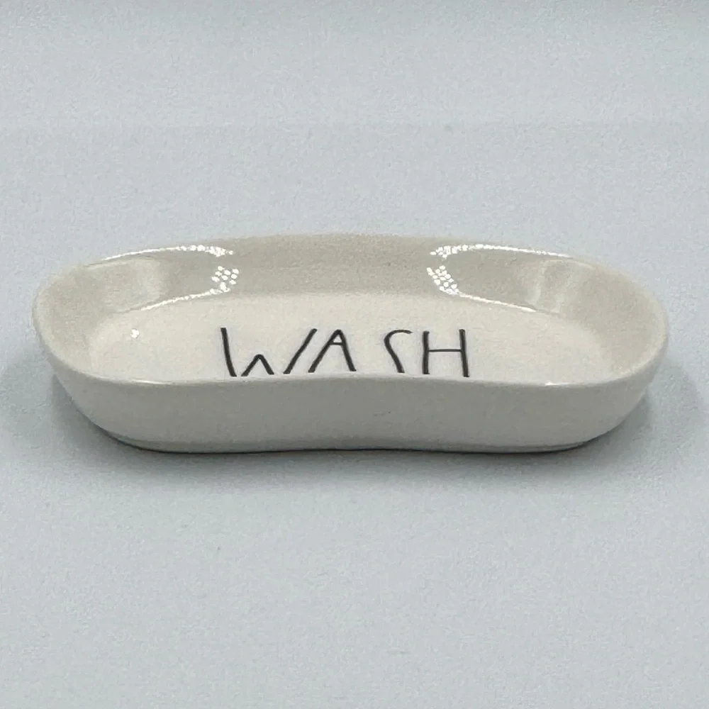 Rae Dunn “WASH” Soap Dish Holder White & Black